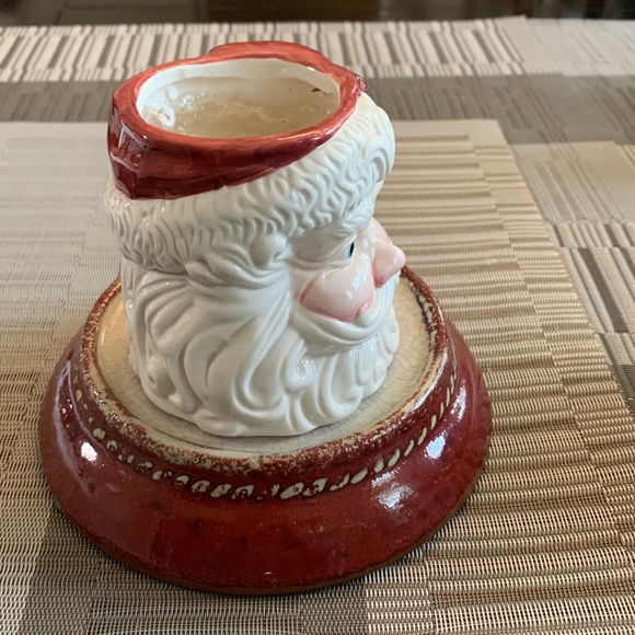 Vintage ceramic Santa Candle Holder on matching pedestal Christmas Holiday Red - Picture 4 of 10